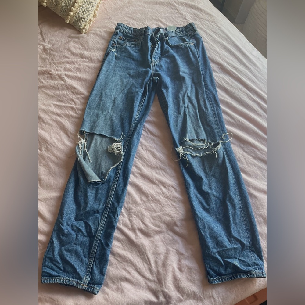 h&m low waisted jeans - dark blue wash with rips - size 6